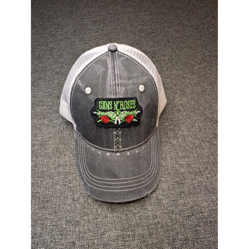 Guns N' Roses Jeweled Strapback Hat Gray Mesh Trucker Cap‎ Graphic Logo One Size
